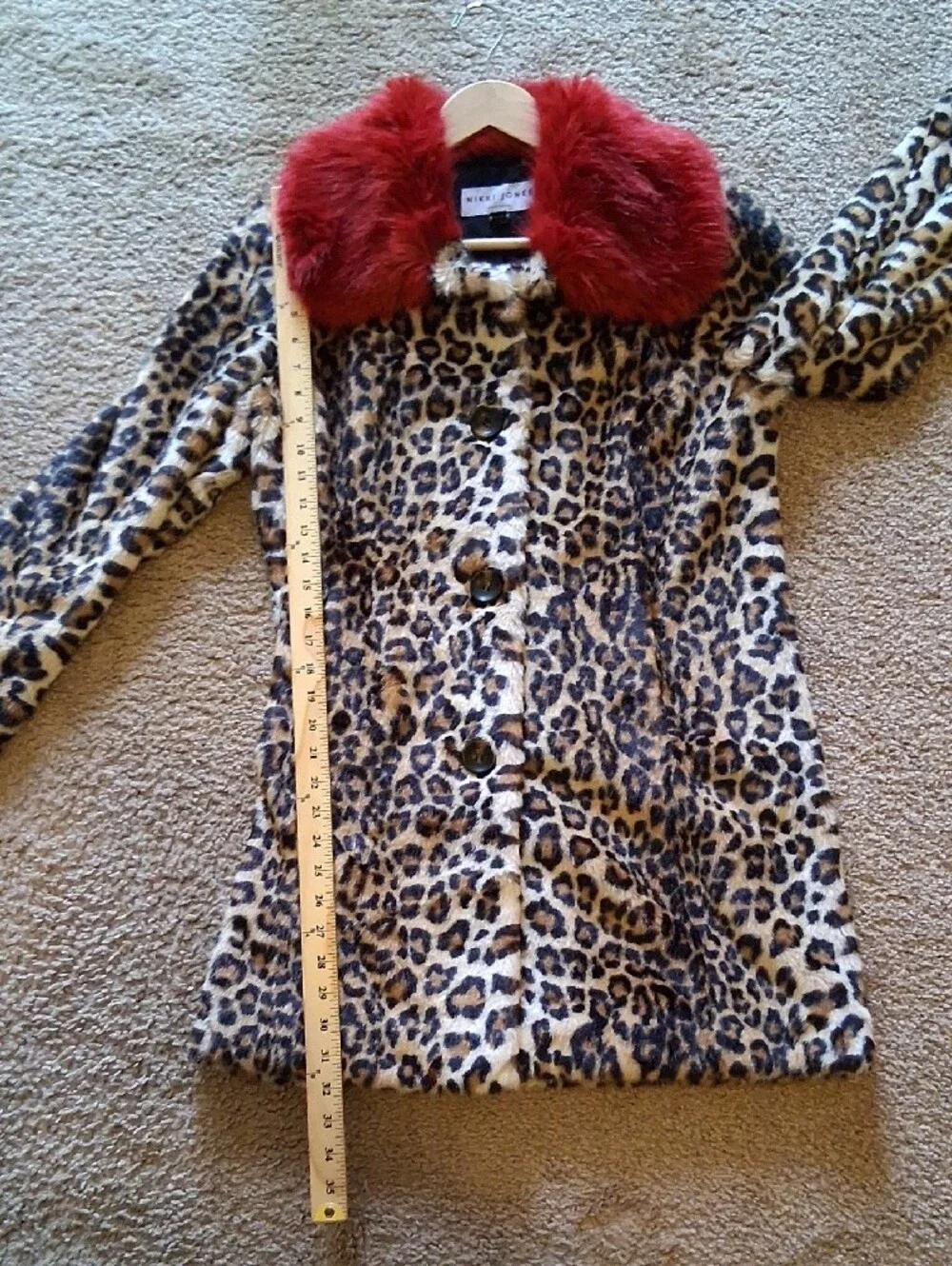 Nikki Jones Leopard Print Teddy Coat with Red Faux Fur Collar - Women's Jacket - Picture 11 of 14